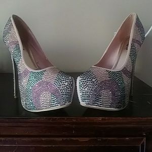 Purple gold green and Peach shoes